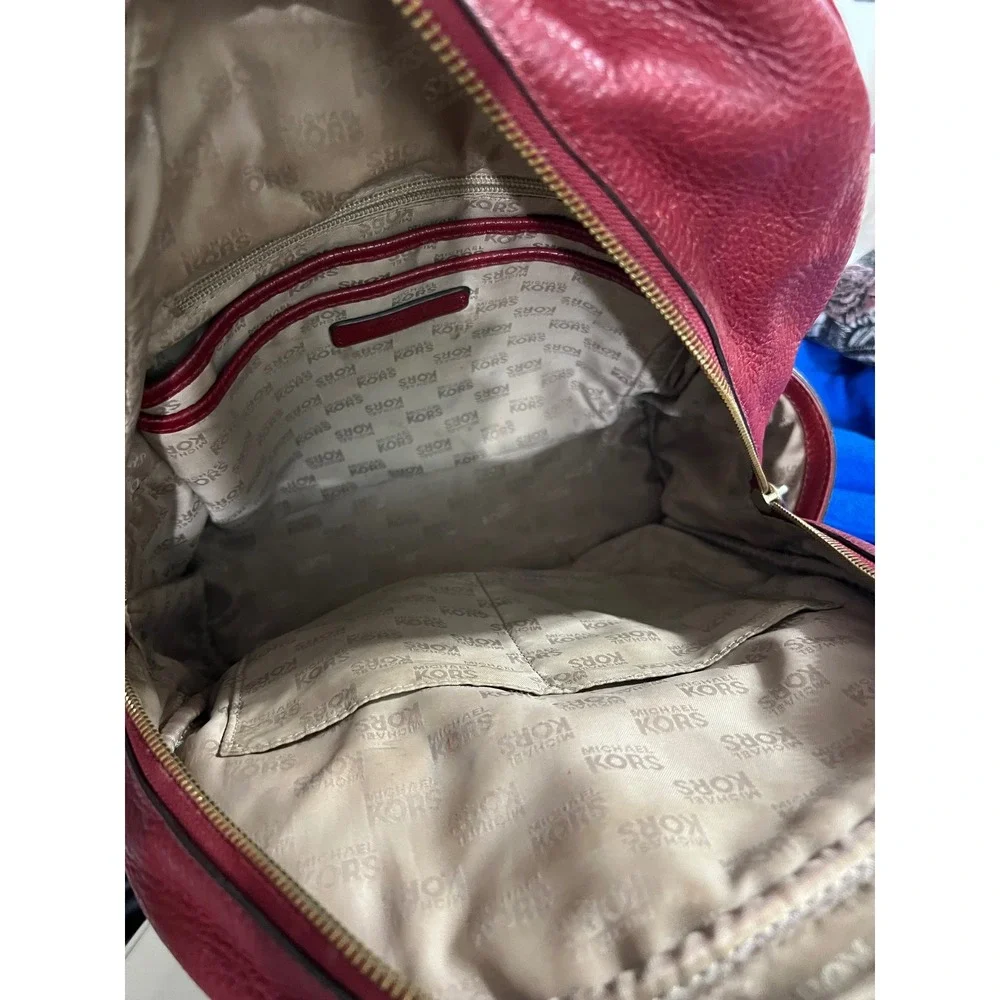 Michael Kors Abbey Red Pebbled Leather Backpack Travel Bag Classic Minimalist - Picture 12 of 13